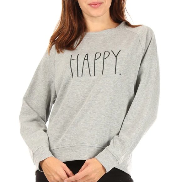 Rae Dunn Happy Studio Raglan Pullover Sweater Sweatshirt Light Heather Gray XS - Picture 1 of 7
